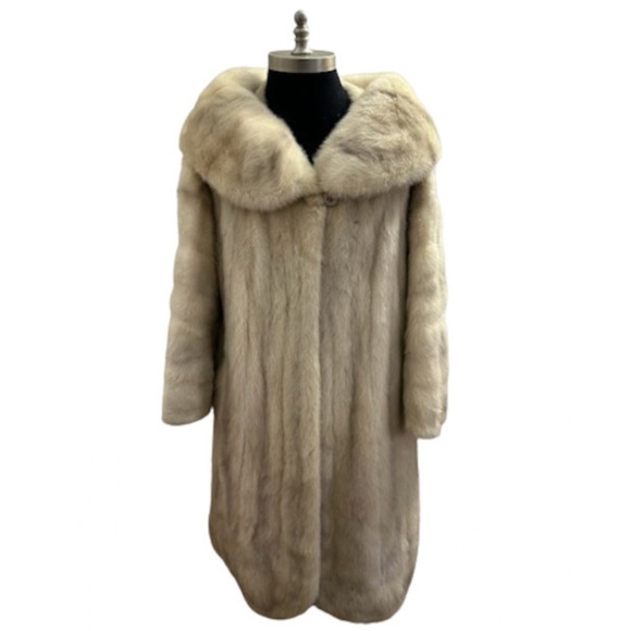 Vtg 50s 60s Cream Brown Set Back Collar Mink Coat M/S - Picture 1 of 12